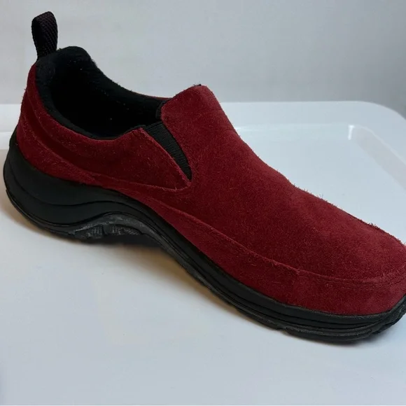LL Bean Women Red Suede Loafers  7.5 Winter Comfort Shoes Walking Casual Outdoor - Picture 8 of 14